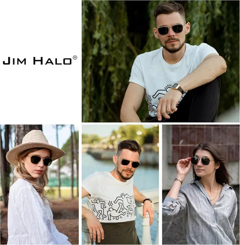 Vista 3 de JIM HALO Gafas de sol retro cuadradas estilo aviador con lente de cristal de alta calidad, gafas planas de metal para hombres y mujeres