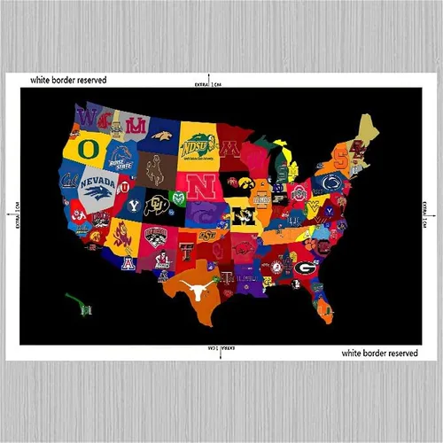 Vista 2 de Póster con logotipo de equipos de fútbol universitario, mapa de logotipo de equipos de fútbol universitario, mapa de rugby de la liga mayor, lienzo