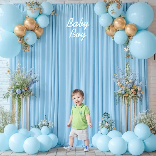 Vista 2 de Cortinas de fondo azul bebé de 8 x 10 pies para bodas, cortinas de fondo de poliéster sin arrugas, para baby shower, fiestas de cumpleaños