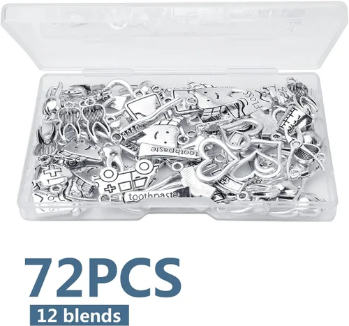 Vista 2 de 72 dijes de dientes saludables de plata antigua, dentista, higienista dental, con una caja, suministros para manualidades, joyería, collares