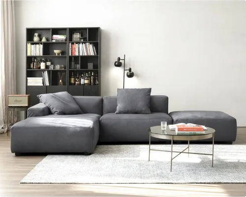 Vista 3 de Acanva Juego de sofá modular moderno de lujo en forma de L, sofá tapizado Gris oscuro