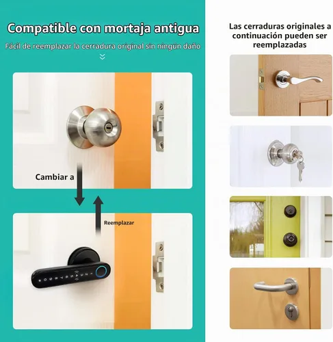 Vista 5 de CATCHFACE Cerradura inteligente de huellas dactilares, habilitada para WiFi, cerradura de puerta biométrica con aplicación gratuita, comparte Ekey