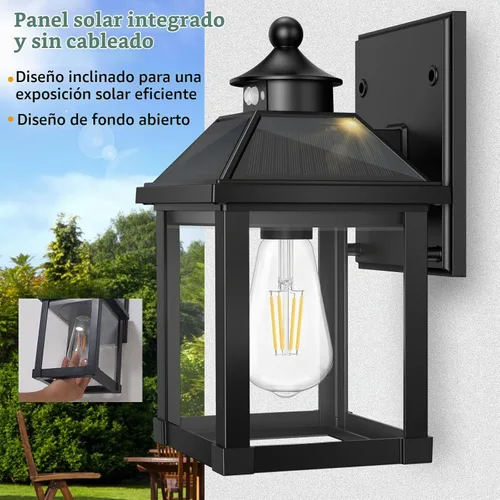 Vista 2 de AEQ Luces solares para porche al aire libre, apliques solares para exteriores con sensor de movimiento, luz de pared impermeable con panel