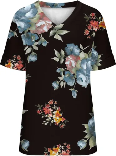 Vista 4 de 2023 Y2K, Camiseta estampada Blusa de Manga Corta con Cuello de pico para Mujer Camiseta holgada a la Moda ropa Playa