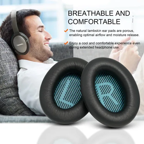 Vista 5 de GEVO Almohadillas de repuesto para auriculares Bose QC25, almohadillas para auriculares Bose QuietComfort QC2 QC15 Ae2 Ae2i Ae2w, piel de oveja