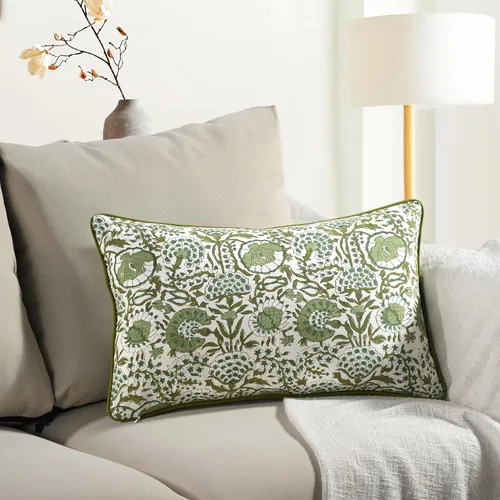 Vista 8 de CPC Funda de Cojín Verde Ágata 100% Algodón con Estampado en Bloque 12x20 pulgadas, Funda de Almohada Floral Boho Hecha a Mano, Ropa de Cama