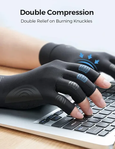 Vista 3 de Guantes de cobre FREETOO para artritis para aliviar el dolor del túnel carpiano, guantes de compresión reforzada para aliviar los dolores de mano