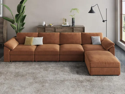 Vista 37 de EASE MOOSE Sofá modular verde seccional de gran tamaño en forma de L Pana verde