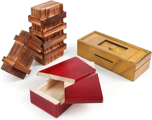 Vista 10 de Zhanmai 4 Piezas Cajas de Rompecabezas de Madera Cajas de Rompecabezas de Madera para Tarjetas de Regalo Portadores de Estuches de Dinero