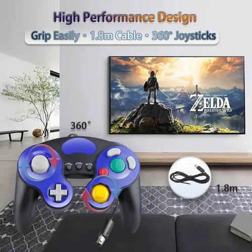 Vista 5 de A-KSXJ Latest Upgraded GameCube Controller, Classical Gamepad for Nintendo Switch GameCubeWii UWii with HD Vibration, TURBO Function, 1.8m Cable and