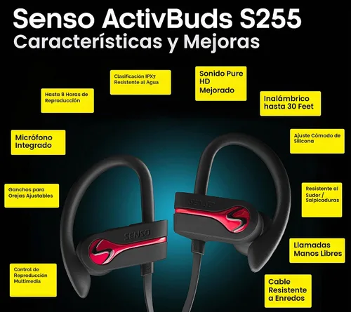 Vista 4 de SENSO Auriculares Bluetooth, los mejores auriculares deportivos inalámbricos con micrófono IPX7 impermeable HD estéreo a prueba de sudor