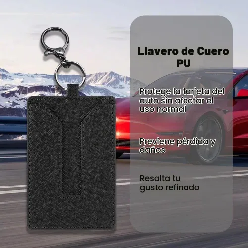 Vista 4 de Tarjetero de piel auténtica con llavero