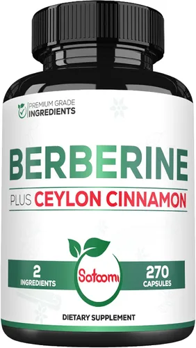 Vista 10 de Satoomi Suplemento de berberina de 1500 mg con canela de Ceilán, extra fuerte para el sistema inmunológico, la salud digestiva, el manejo del cuerpo