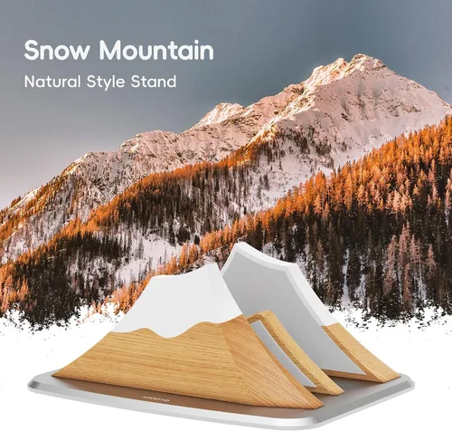 Vista 3 de AFOOYO Soporte vertical doble para laptop, soporte ajustable de madera en forma de pico de nieve, base de escritorio con 2 ranuras compatible