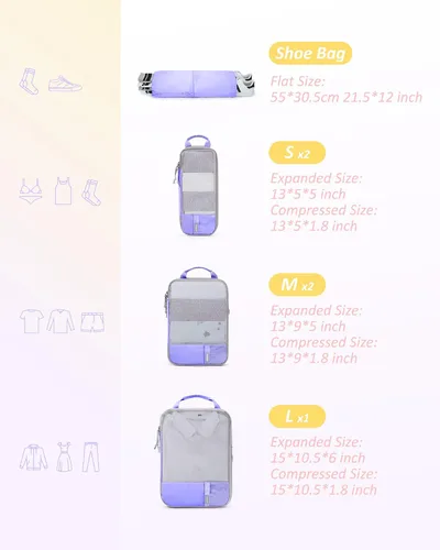 Vista 2 de BAGSMART - Juego de 6 cubos de compresión para maletas, juego de 6, 4 y 2, cubos organizadores de viaje, juego de bolsas expandibles, organizadores