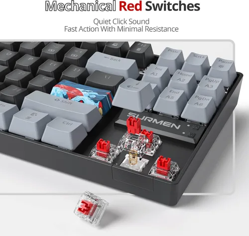 Vista 4 de Owpkeenthy Teclado mecánico 75% para juegos con interruptor rojo, 87 teclas con cable RGB TKL teclado retroiluminado para PC, Xbox PS
