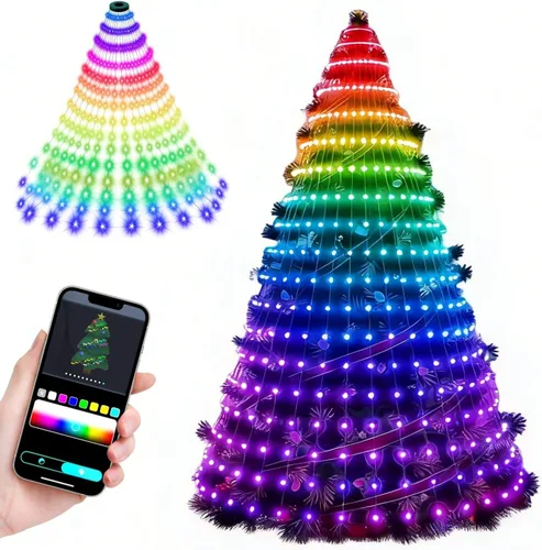 Vista 10 de Luces inteligentes para árbol de Navidad, línea colgante de 6.5 pies que va sobre el árbol, 200 luces LED que cambian de color multicolor