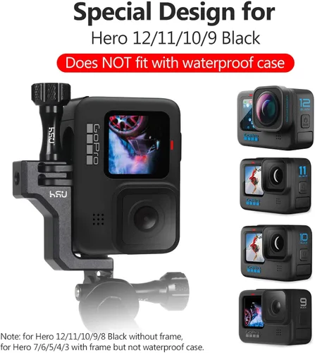 Vista 4 de HSU 90 grados vertical soporte adaptador codo montaje para GoPro Hero 13/12/11/10/9 negro