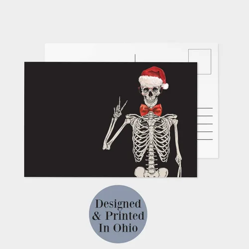 Vista 2 de Ritzy Rose Juego de 32 postales de esqueleto de Papá Noel con signo de paz y sombrero de Santa