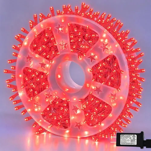Vista 22 de Guirnalda de 1000 luces LED azules, luces de Navidad de 328 pies para exteriores, impermeables, con enchufe, alambre transparente, luces de árbol