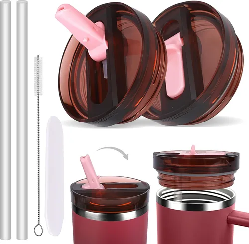 Vista 2 de Tapas de Vaso de 40 OZ que se Ajustan a la Copa Stanley Quencher，Paquete de 2 Cubiertas de Repuesto a Prueba de Derrames Compatibles con Vaso de 40