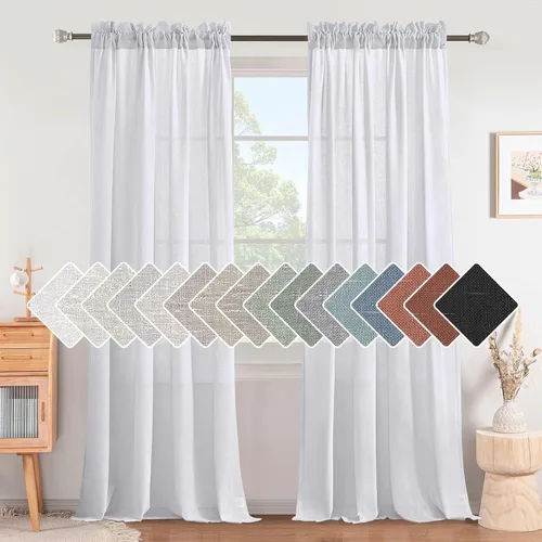 Vista 17 de H.VERSAILTEX Cortinas texturizadas de lino con filtro de luz para sala de estar, tratamiento de ventanas, cortinas naturales y duraderas