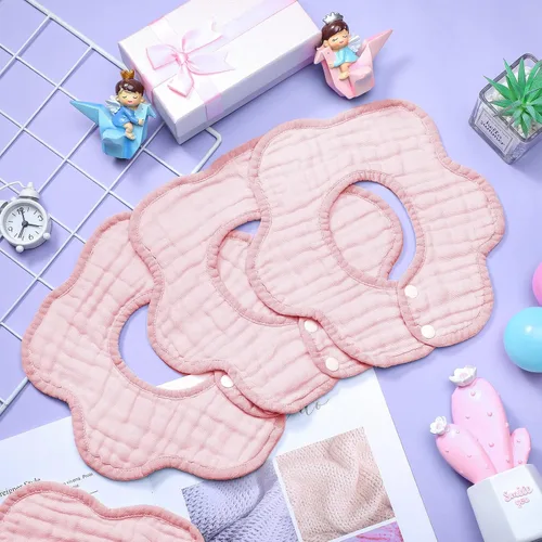 Vista 2 de Geyoga Baberos para bebé, 10 unidades, rotación de 360°, bandana de muselina para baberos, baberos de pétalos, baberos de gasa para eructos, babero
