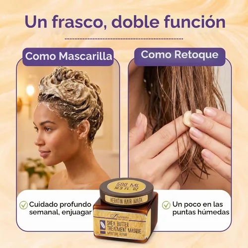 Vista 10 de Savannah - Máscara de tratamiento de cabello para cabello seco y dañado y crecimiento con manteca de karité, 16.9 oz, sin sulfatos y queratina