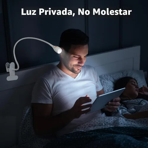 Vista 9 de acegoo Luz de lectura minimalista para cabecero de cama, lámpara de clip blanca regulable con adaptador USB-C, cuello flexible y práctico