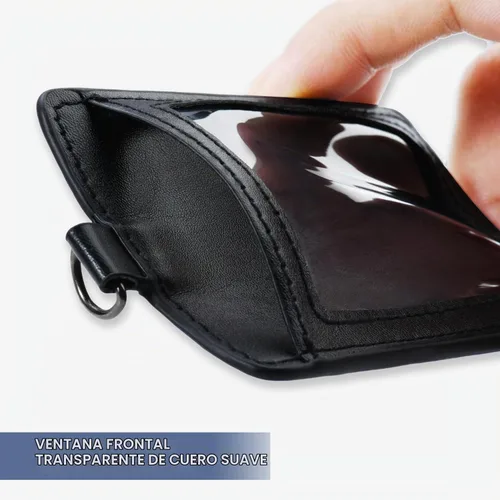 Vista 2 de JINEASY ID Soporte para tarjetas de identificación de cuero, soporte vertical para tarjetas de identificación, funda protectora de credencial negra