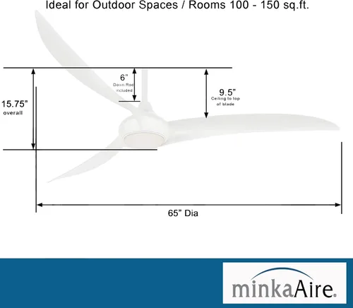 Vista 3 de Minka-Aire Ventilador de techo F848-WH Light Wave de 65 pulgadas, acabado blanco con control remoto y control de pared adicional