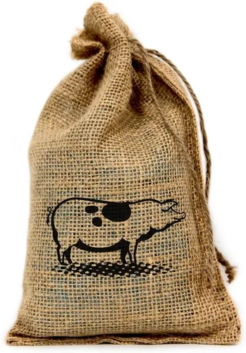 Vista 2 de Pollo, bolsa de arpillera personalizada de 6 x 10 pulgadas con cordón - Juego de 10