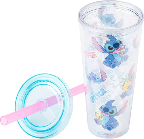 Vista 6 de Silver Buffalo Disney Lilo and Stitch - Vaso de plástico con tapa y pajita, 24 onzas