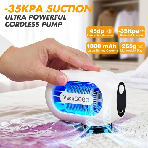 Vista 4 de Travel Vacuum Storage Bags with Pump, Carry-on Luggage Compression Bags + Portable Electric Pump, 80% Space Saver for Clothes, Vacuum Seal Bags for
