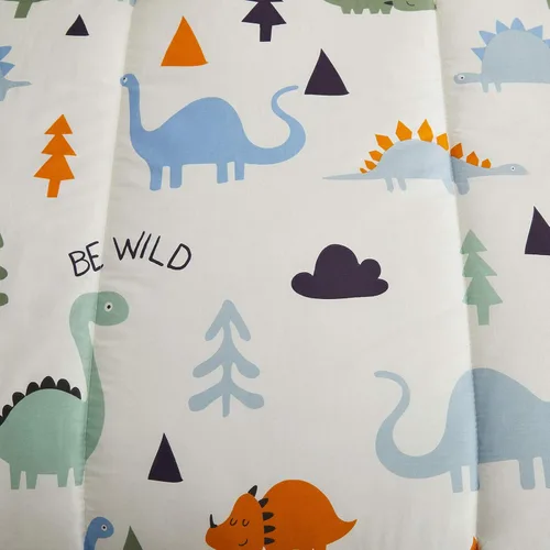 Vista 7 de Joyreap Juego de edredón de algodón de 3 piezas para niños, edredón de algodón tamaño individual de dinosaurio para niños y niñas, diseño reversible