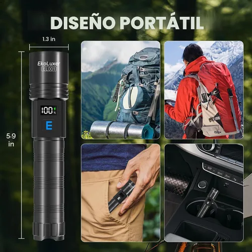 Vista 8 de Paquete de 3 linternas recargables de altos lúmenes, linterna súper brillante con pantalla digital LCD, linterna LED ajustable de 5 modos, linternas