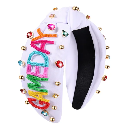 Vista 17 de YAHPERN Diadema anudada de perlas de cristal, diadema ancha con nudo superior para mujer, accesorios para el cabello deportivos, béisbol, fútbol