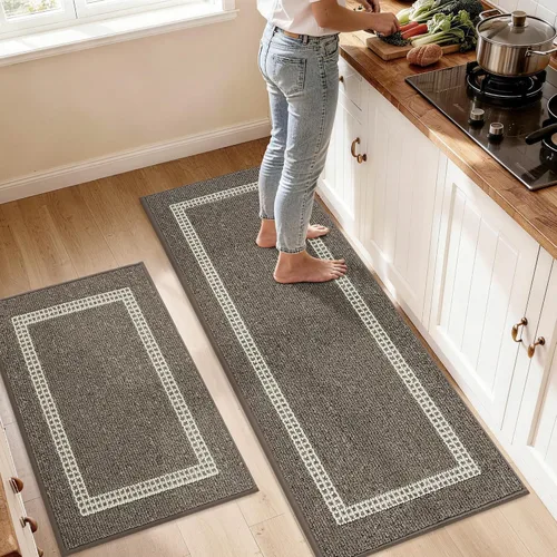 Vista 44 de COSY HOMEER Tapete de cocina antideslizantes, absorbentes para el piso, alfombra de cocina lavable, tapete de pie para fregadero, alfombra de Beige