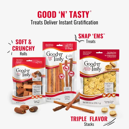 Vista 7 de Good 'n' Tasty Pilas de triple sabor con queso, 9 onzas, aperitivos de tamaño bocado para perros con pollo premium y queso real