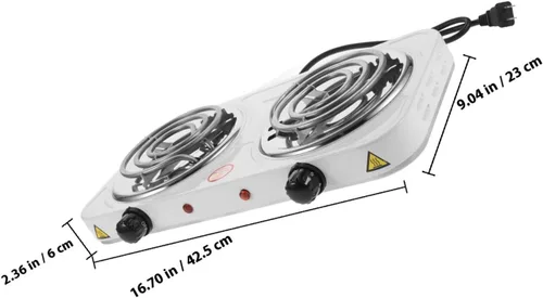 Vista 2 de Luxshiny Estufa eléctrica de doble quemador para encimera, placa de calefacción de bobina portátil con protección contra sobrecalentamiento y fugas