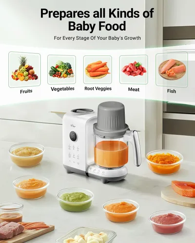 Vista 9 de Bear Vaporizador y licuadora de alimentos para bebés con cestas de vapor de Blanco