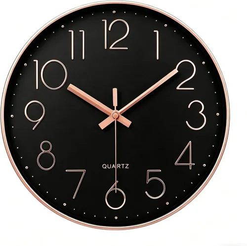 Vista 28 de jomparis Reloj de pared negro de 10 pulgadas, funciona con pilas, reloj de pared silencioso y sin tictac, reloj clásico para el hogar, oficina