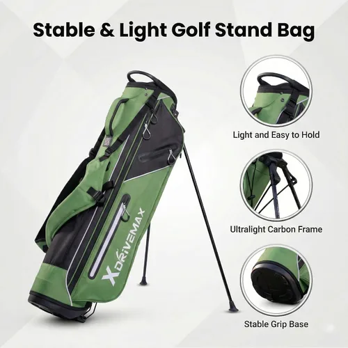 Vista 6 de Bolsa de golf ligera con soporte estable, diseño compacto con correas de hombro fáciles de transportar, parte superior de 4 direcciones, bolsillos