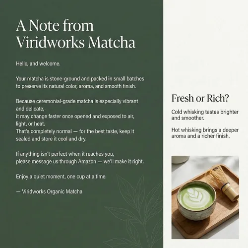 Vista 7 de Viridworks Paquetes de té verde matcha orgánico en polvo – grado ceremonial (primera cosecha de primavera) – Paquetes de una sola porción sin azúcar