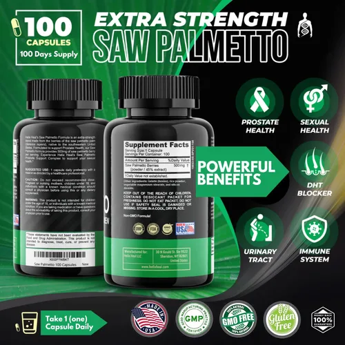 Vista 2 de Saw Palmetto para hombres – Suplementos para la salud de la próstata para hombres Salud urinaria – Bloqueador natural de DHT, 500 mg tratamientos