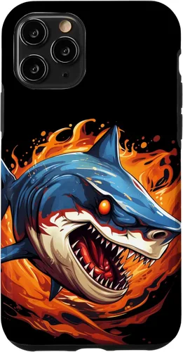 Vista 10 de Funda para iPhone 14 Animales de tiburón con llamas y fuego para amantes