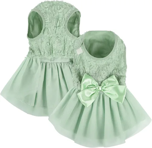 Vista 8 de ASENKU Vestido para Perro Vestido de Boda para Mascota Vestido de Princesa de Encaje para Cachorro Traje de Fiesta de Cumpleaños Ropa Formal