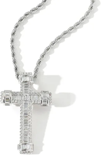 Vista 3 de STARCHENIE Collar de cruz para hombre, chapado en oro de latón, circonita cúbica, colgante de cruz de Jesucristo, joyería de 24 pulgadas, cadena