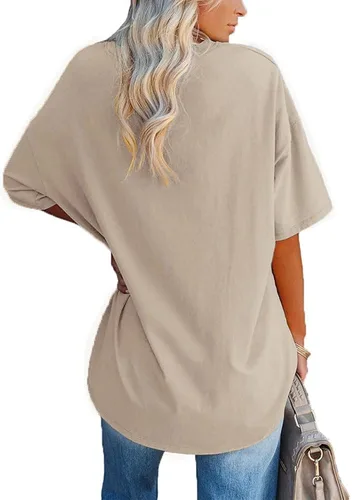 Vista 2 de Ebifin Camisetas de gran tamaño para mujer, de media manga, cuello en V, cómodas y acogedoras, de algodón