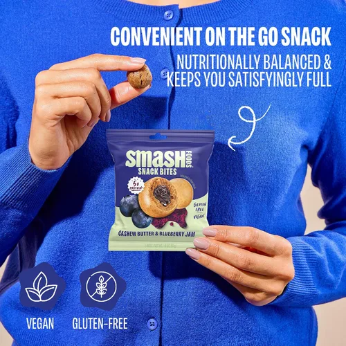 Vista 4 de Smash Foods Bocaditos de arándanos y mantequilla de anacardo sin gluten, bolas de proteína vegana, hechas con superalimentos de mermelada y semillas